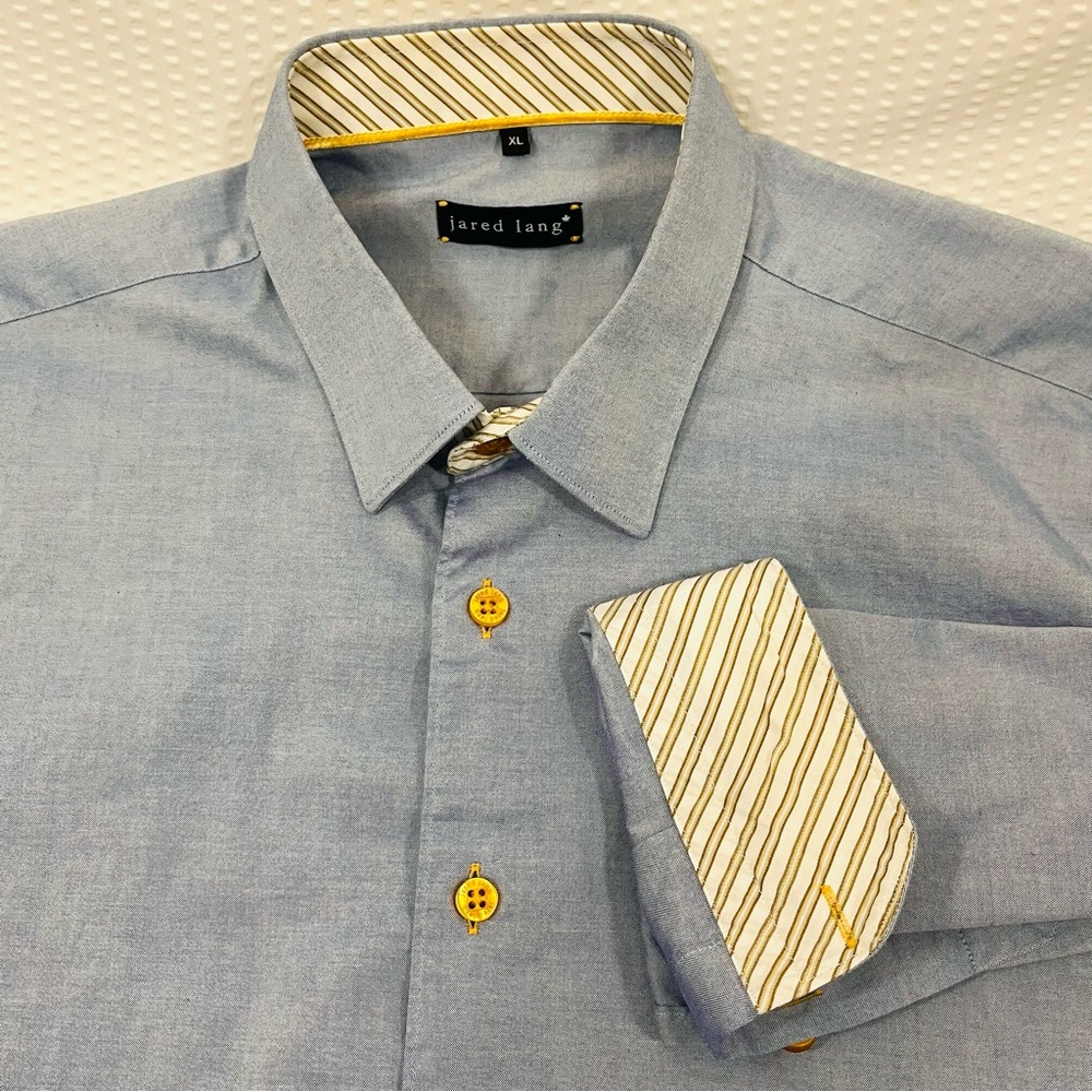 Jared Lang Mens Dress Shirt Size xl long sleeve Flip Cuff Chambray Blue